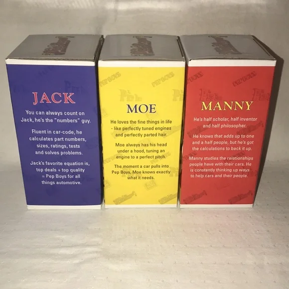 PEPBOYS Bobble Head Set- Many, Moe & Jack Limited Edition 5” tall hand painted - Picture 8 of 11